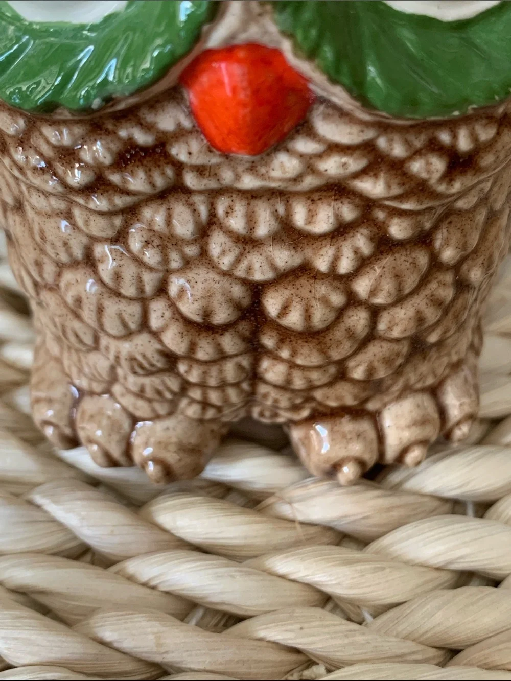 Vintage 70’s Ceramic Double Handled, 2 Sided Sleepy Owl Mug with Lid, 10 oz cup.